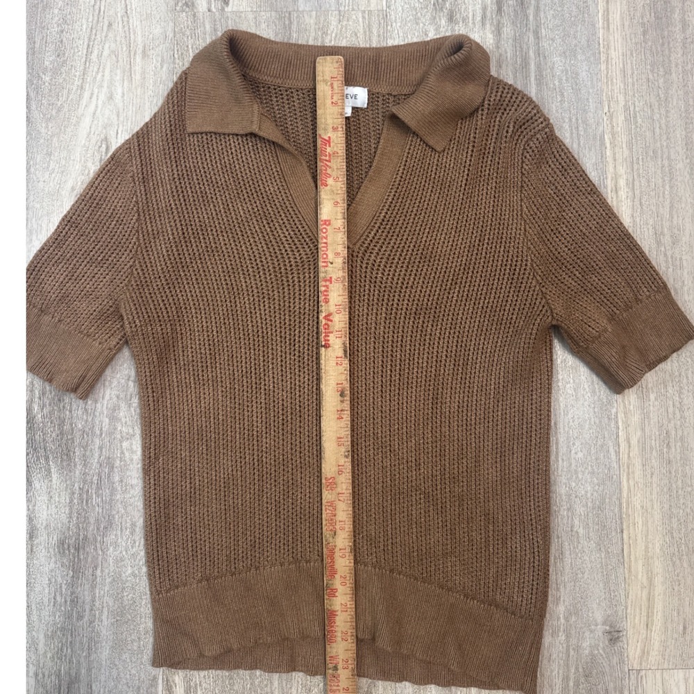 Evereve Adeline Polo Pullover Womens Brown Knit Short Sleeve Size Small Sweater - Picture 5 of 7